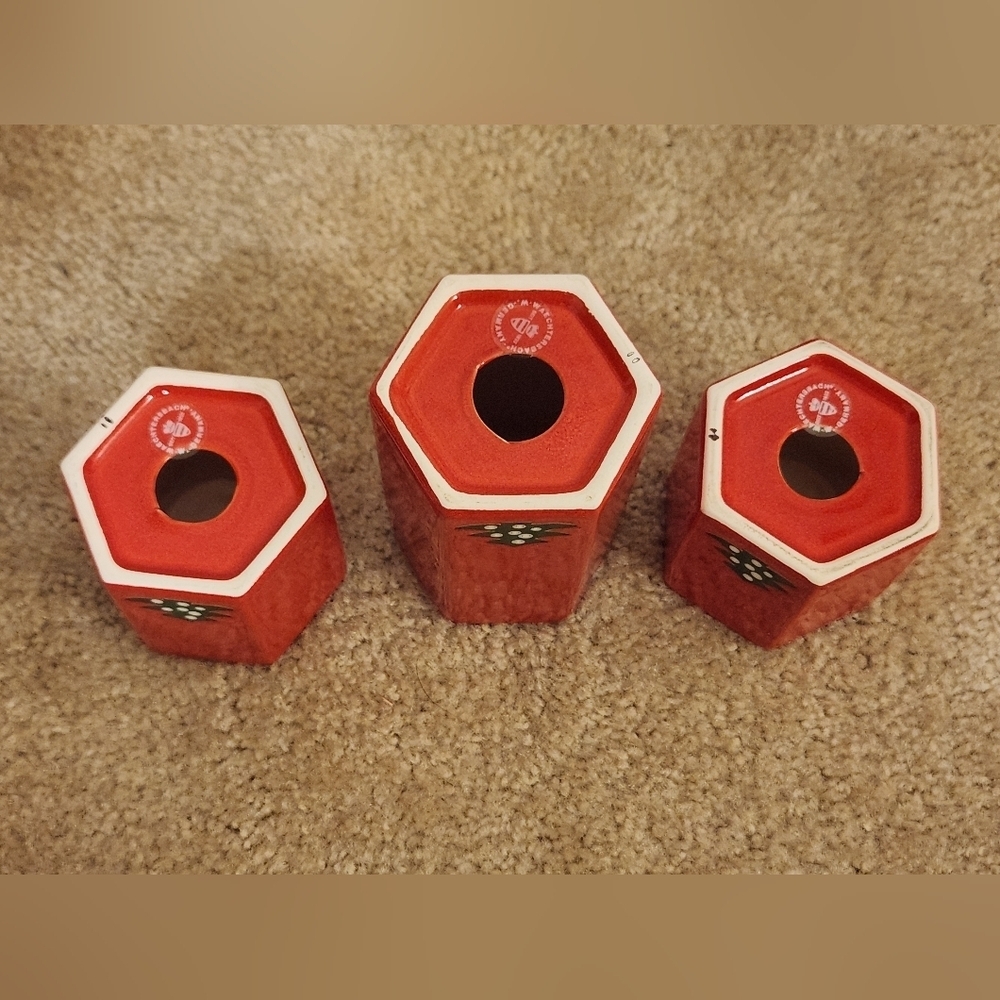 Rare VTG WAECHTERSBACH West‎ Germany Red Candle Holders Christmas Trees Set of 3 - Picture 6 of 7